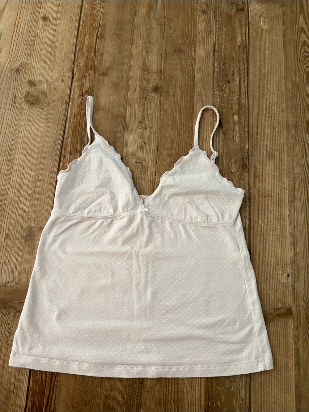 Brandy Melville White Dotted Lace-Trim Camisole light pink